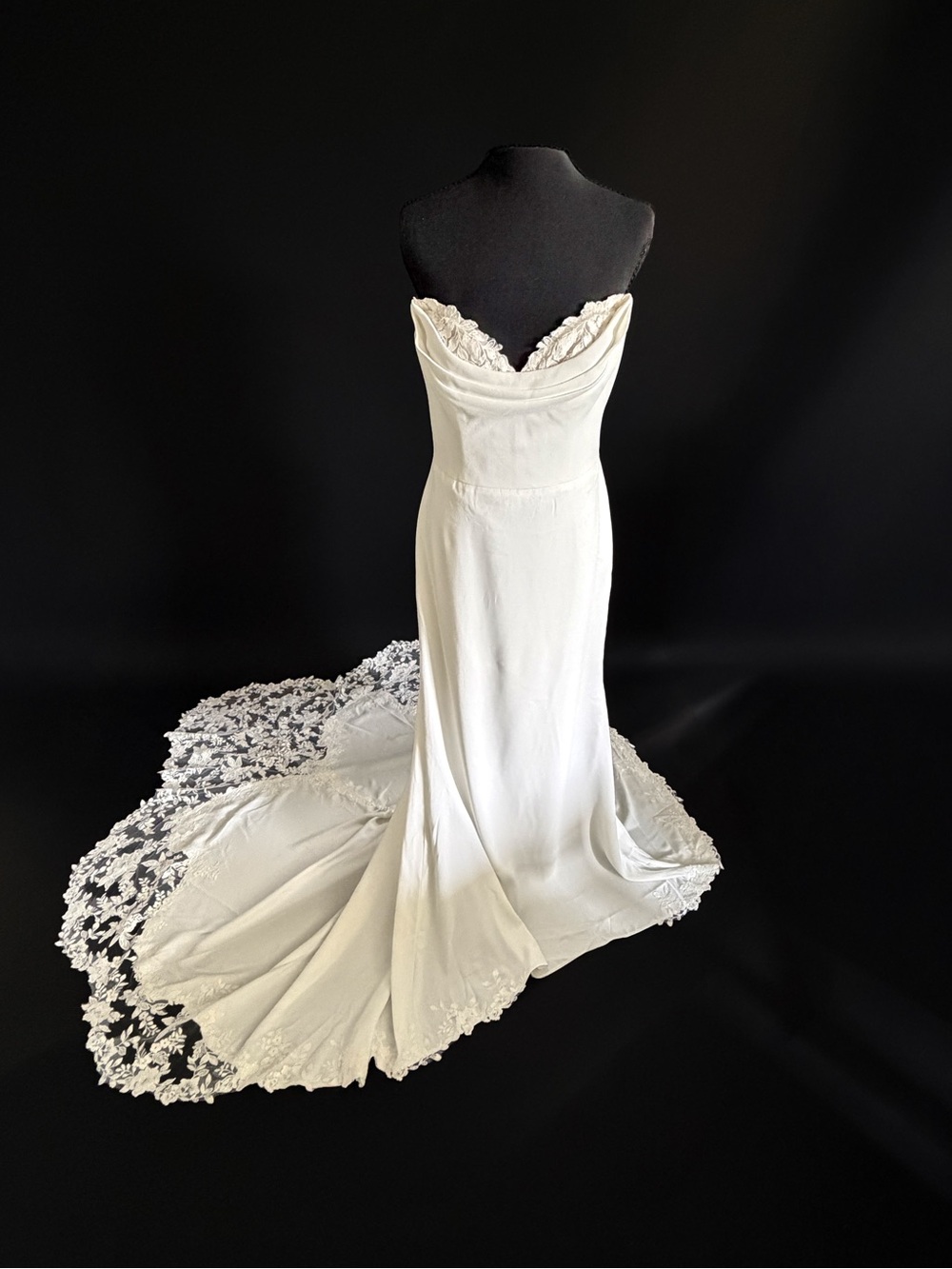 Justin Alexander by Lillian West Elegant Strapless Cream Lace-Trim Wedding Dress
